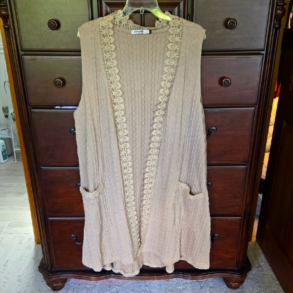 NWOT, Origami, Tan Sweater Sleeveless Cardigan, Sz 2XL
